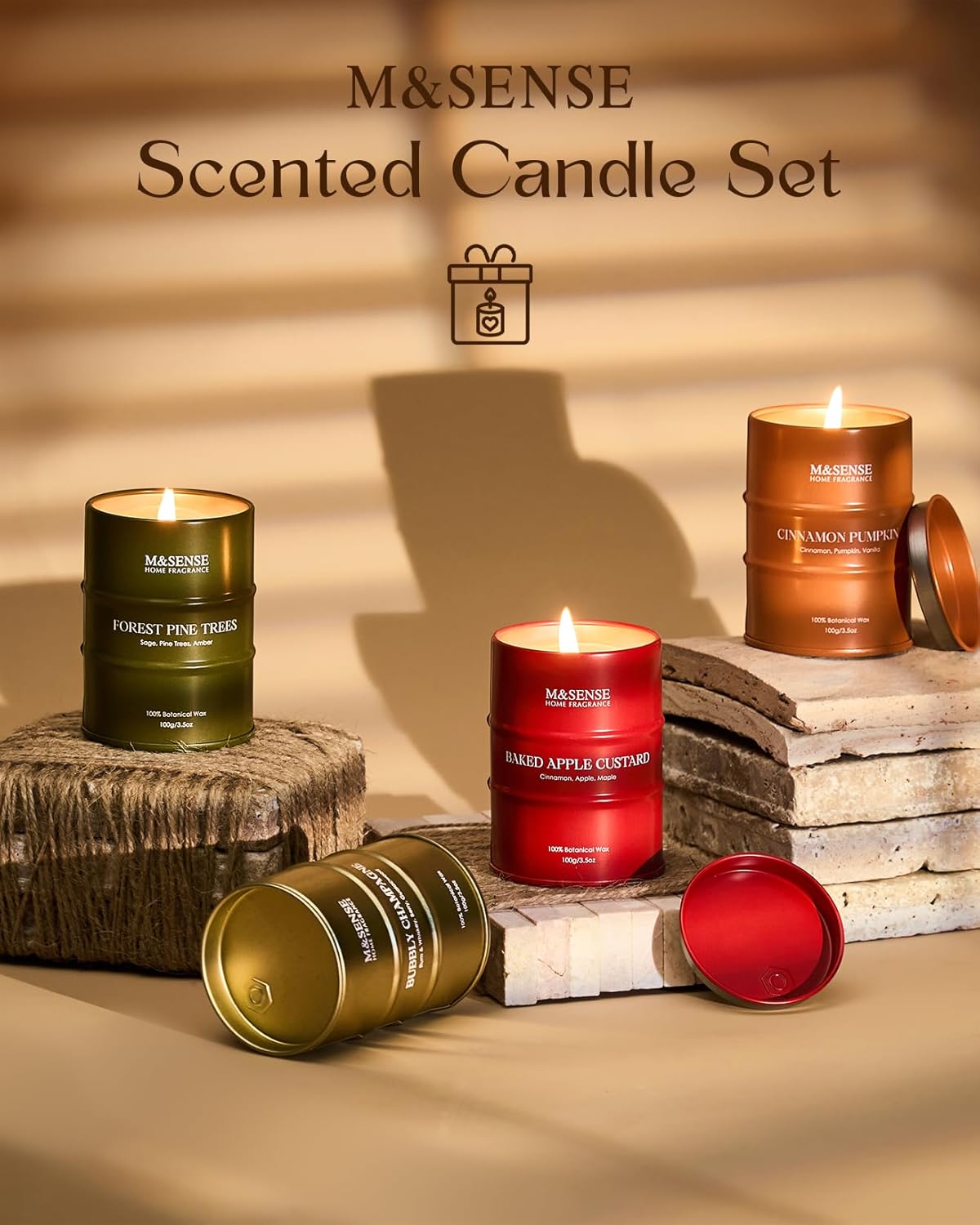Fall Candles Set | Mini Scented Candles Gift Set | 4 Pack Candles for Home Scented Candle,Apple Pumpkin Cinnamon Pine Champagne Candle,Gift Set for Women and Men,Soy Wax 14 oz 86 Hour