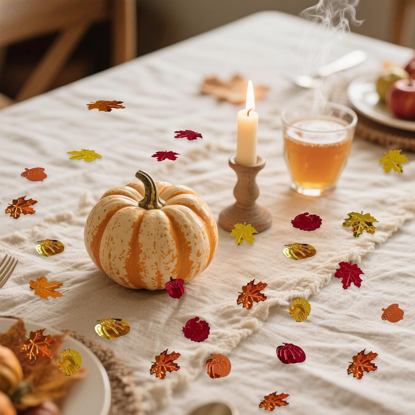 200 Pcs Fall Glitter Confetti - Autumn Foil, Thanksgiving Maple Leaves, Turkey, Pumpkin, Pinecones, Acorn Sprinkles for Table Decorations and Party Supplies 30g