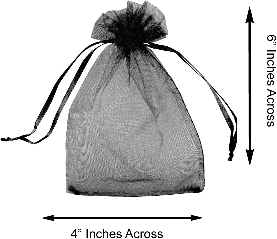 Super Z Outlet 100 Pack 4x6 Inch Mini Sheer Drawstring Organza Transparent Bags Jewelry Sack Pouches for Wedding, Party Decorations, Arts & Crafts Gifts (Black)
