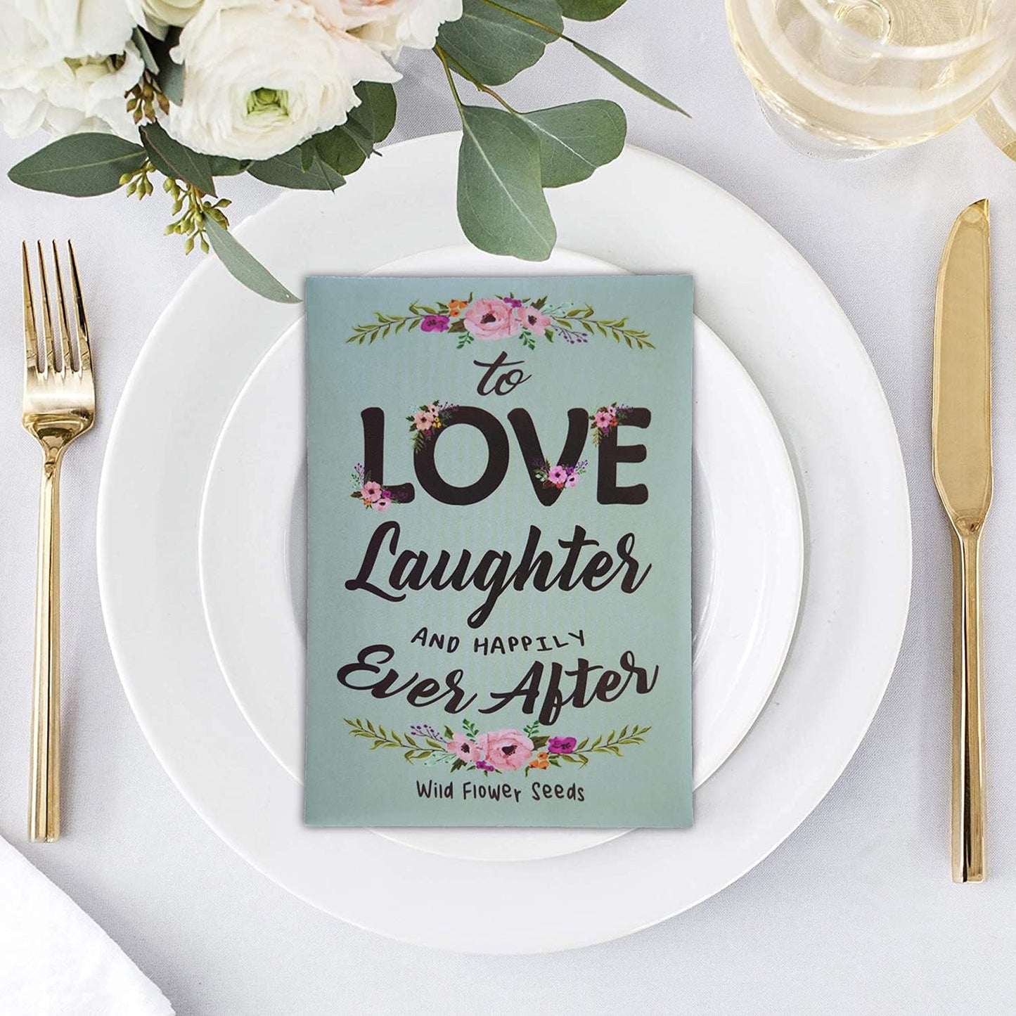 Pre-Filled Wildflower Seed Packet for Wedding Favor Baby Showers Bridal Shower - ''Love Laughter and Happily Ever After'' Party Favors for Guests - Plant Year-Round Seed Mix - Pack of 20