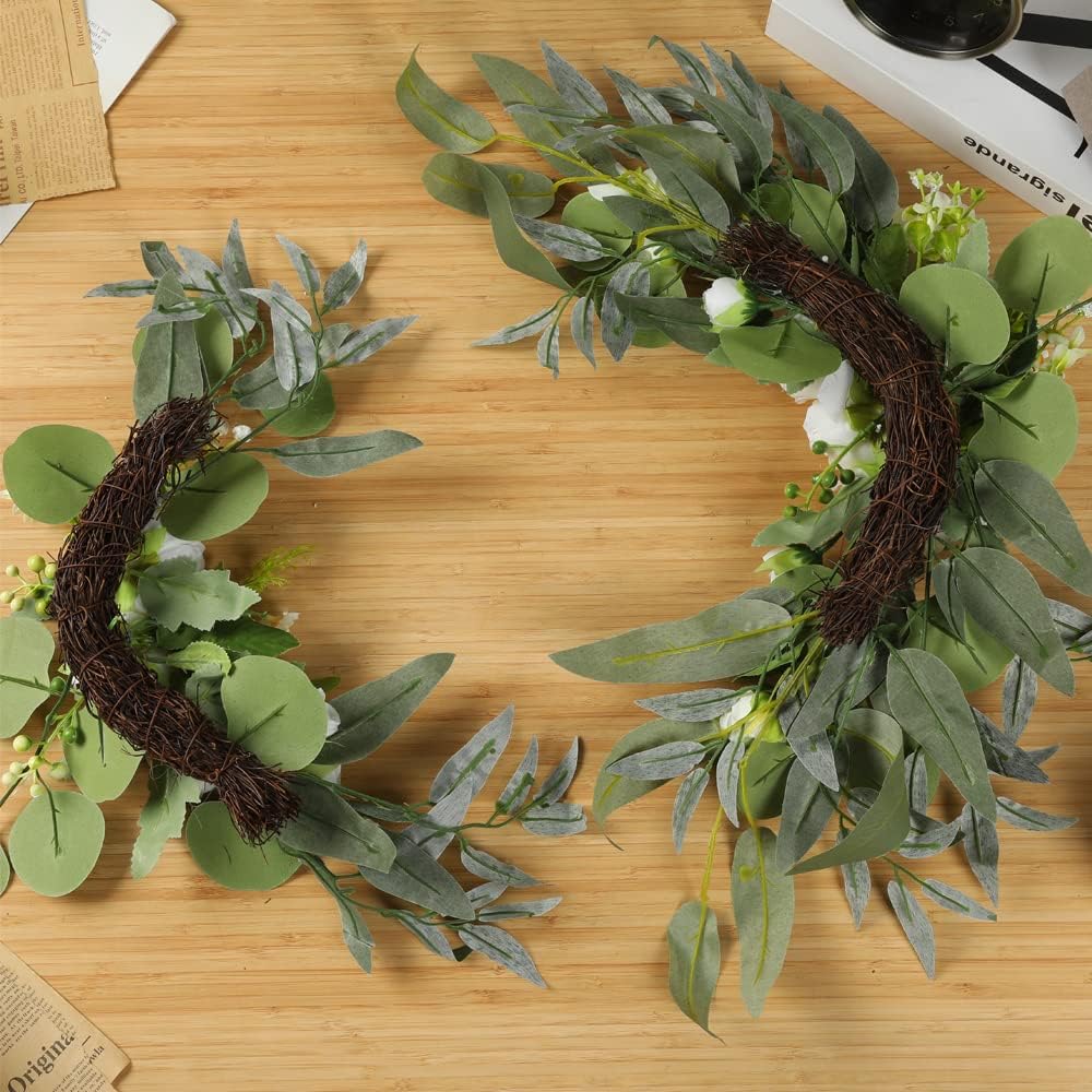 H&W 2pcs Artificial Wedding Arch Flowers for Wedding Sign, Floral Swag Dusty Decor for Reception Ceremony Backdrop(Willow Leaves-Peony-White)