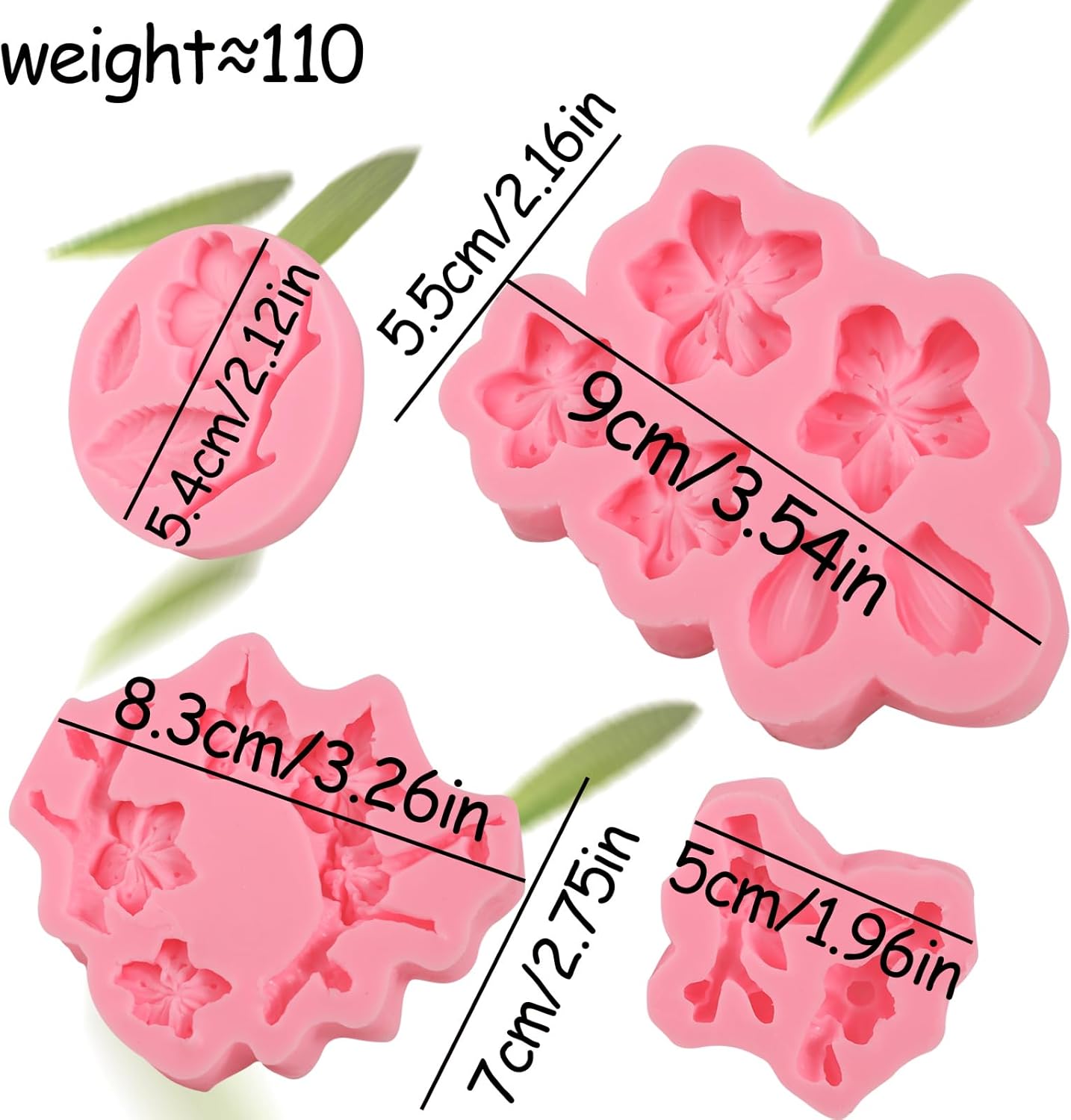 4 Pcs Plum Blossom Fondant Molds, Flower Chocolate Silicone Mold, for Wedding Cake Decoration Cupcake Topper Dessert Table Biscuit Candy Resin Clay Modeling, Reusable Kitchen Baking Mold