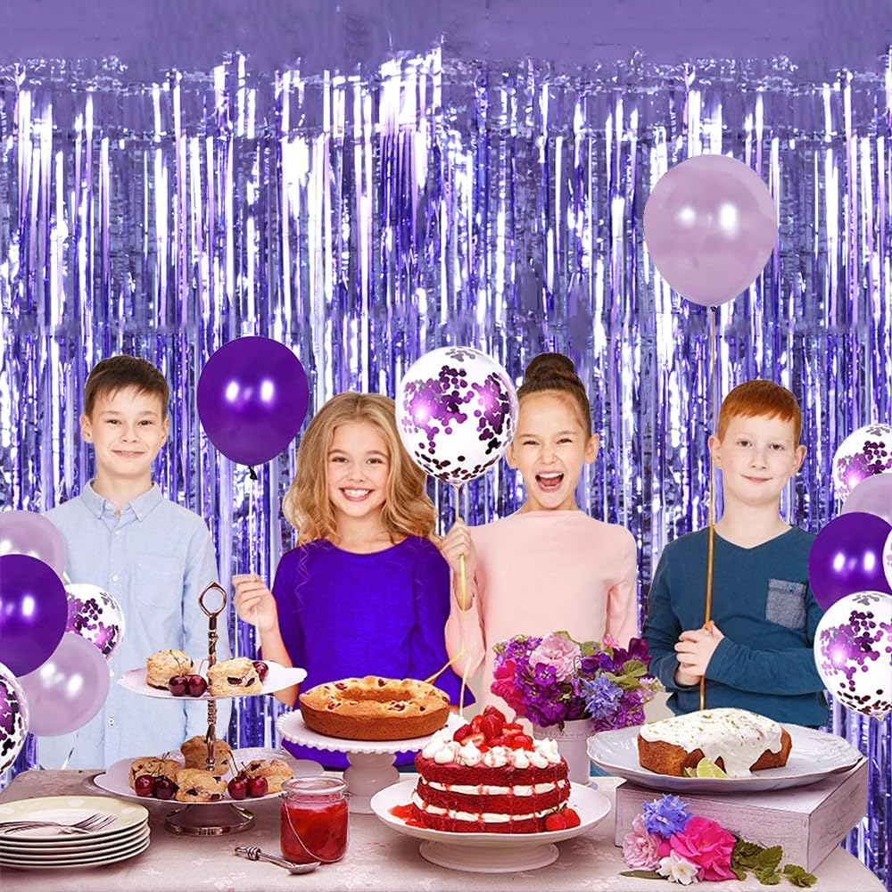 TONIFUL 3Pcs Light Purple Door Streamers Purple Photo Booth Backdrop Metallic Streamers Foil Fringe Curtains for Birthday,Christmas,New Year,Bachelorette,Grad Party Streamers Decor(9.9ft x 6.6ft)