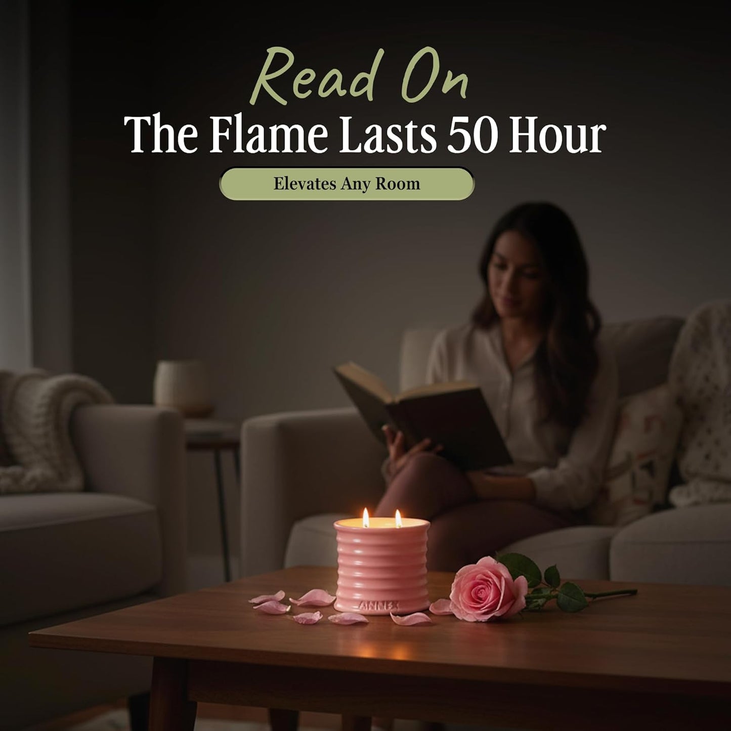 Scented Luxury Candles in Handmade Ceramic Jars, Soy Wax | Canal Rose โ Rose Bud & Oud Scented, Large Candle | Non Toxic, 2 Wicks, Reusable Big Pink Jar | Natural Spring Aromatherapy for Women & Men