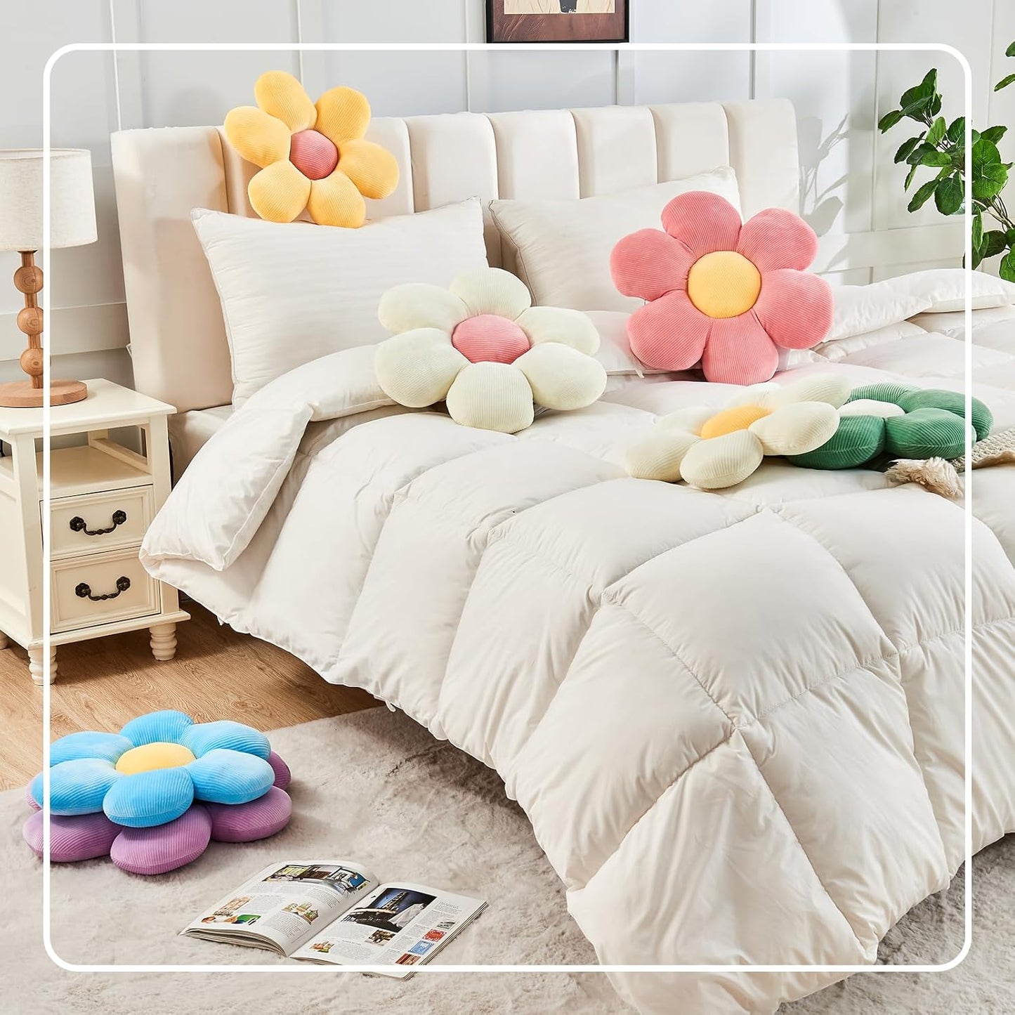 Yellow Flower Pillow, 19.6" Cute Flower Shaped Floor Pillow, Aesthetic Floral Plush Daisy Decorative Throw Pillows for Bed Sofa Couch