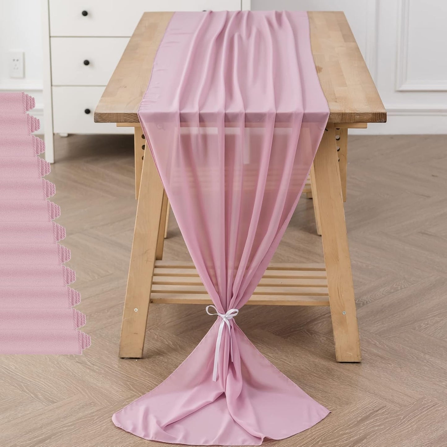 12Pack 9ft Chiffon Table Runner 14x108 Inch Sheer Romantic Table Runner for Wedding Birthday Party Bridal Shower Outdoor Decoration-Dusty Pink