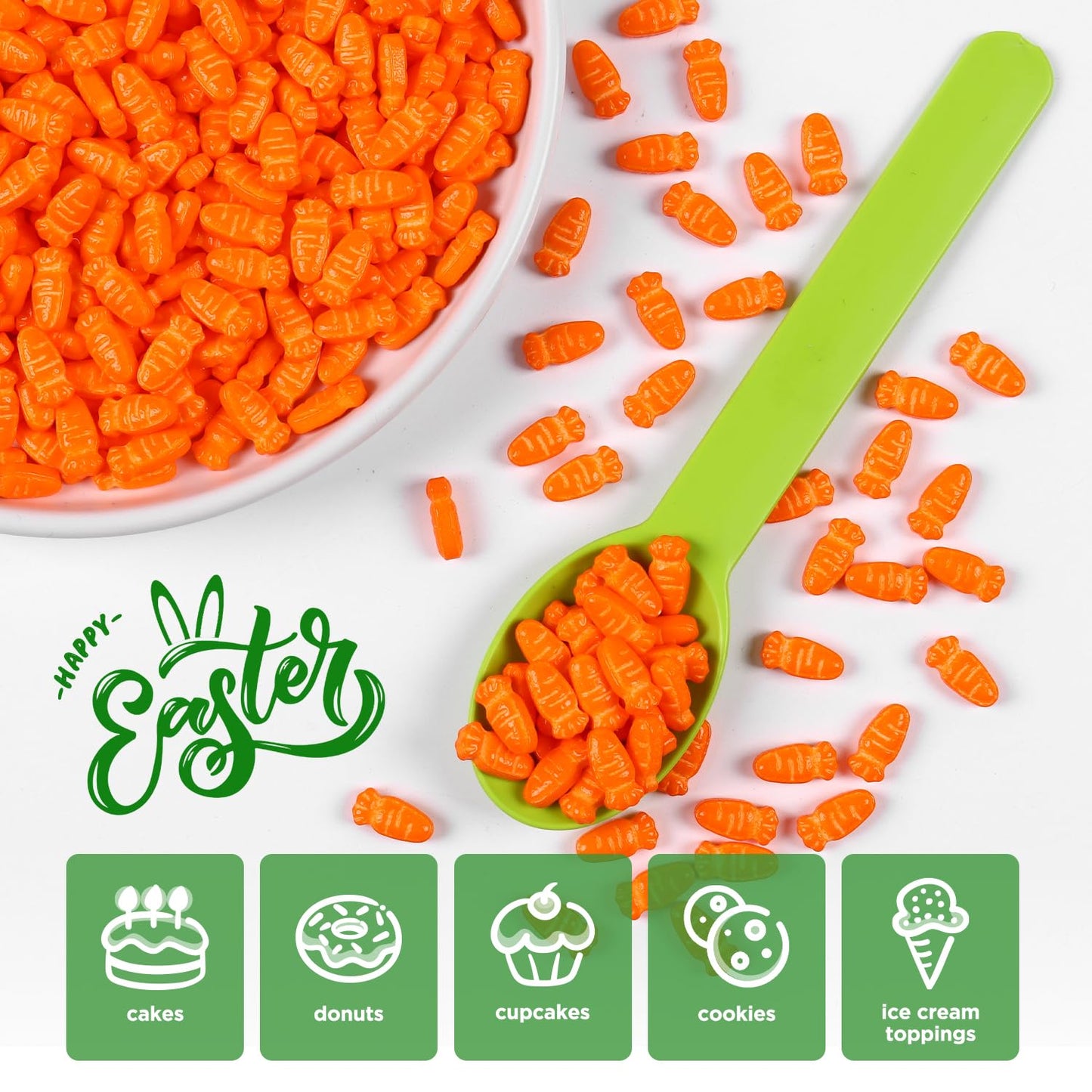 Edible Carrot Sprinkles for Cake Decorating, Carrot Cake Decorations for Easter Cupcakes, Carrot Cake, Macaron, Ice Cream Topping, Cookies(120g/4.23oz)