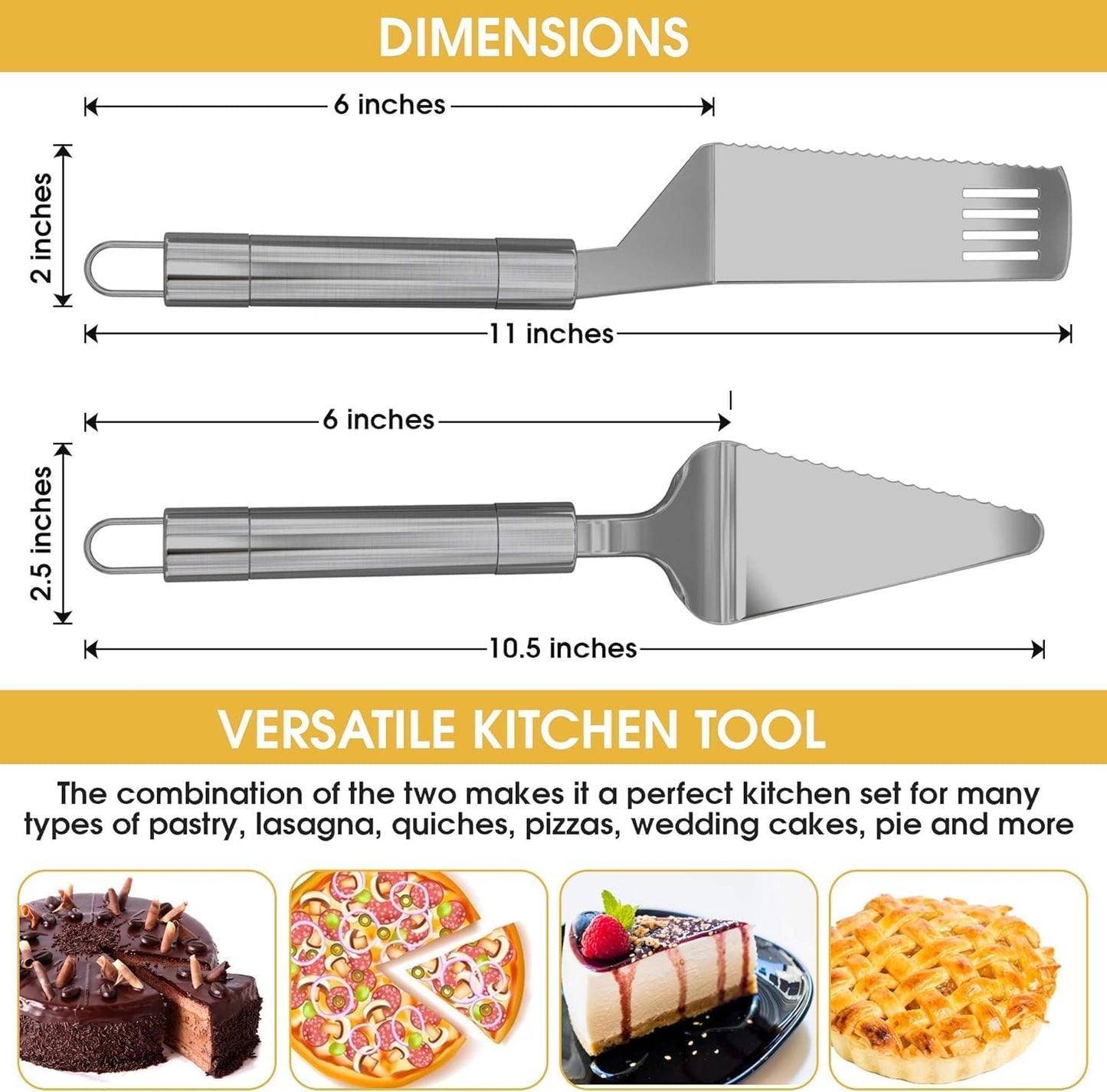 Pie Server Spatula and Cake Cutter Slicer, Stainless Steel Set - Kitchen Essentials for Cutting & Serving Desserts, Brownies, Lasagna
