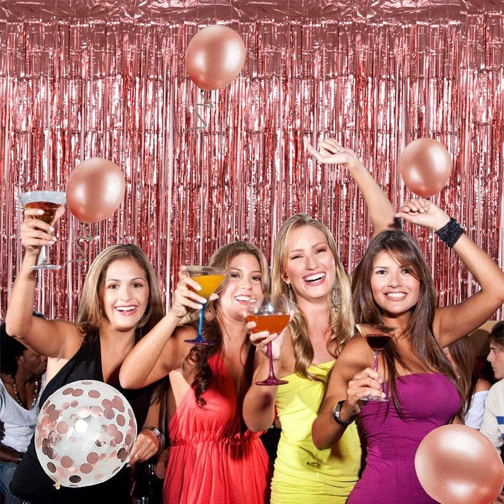 TONIFUL 3Pcs Rose Gold Door Streamers,Rose Gold Photo Booth Backdrop Metallic Streamers Foil Fringe Curtain for Birthday,Christmas,New Year,Bachelorette,Graduation Party Decor(9.9ft x 8.2ft)