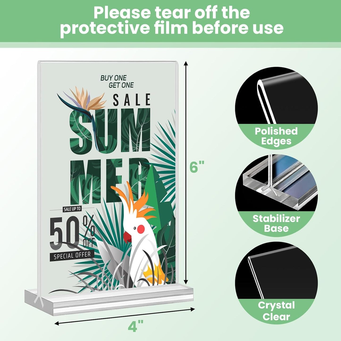 Acrylic Sign Holder 4x6, 21 Pack Clear Table Menu Vertical Double Sided Display, Plastic Menu Stand Paper Holder Suitable for Restaurants Office Store Show Fair