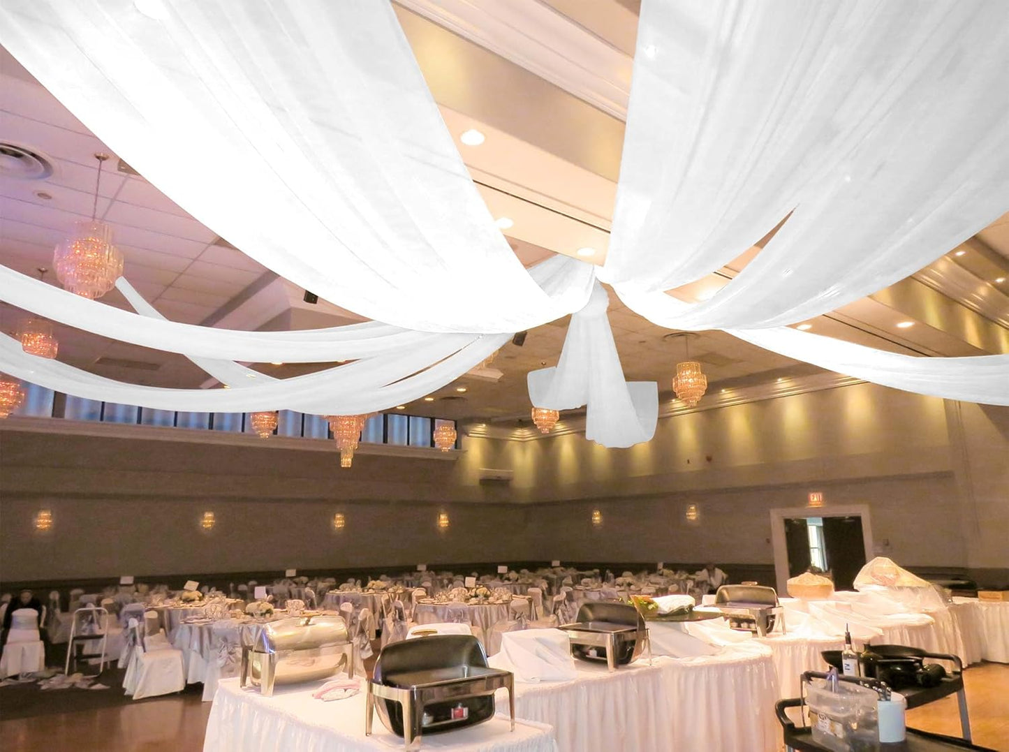 6-Panel White Ceiling Drapes - 5ftx40ft Sheer Curtains for Wedding Arch & Stage Decorations
