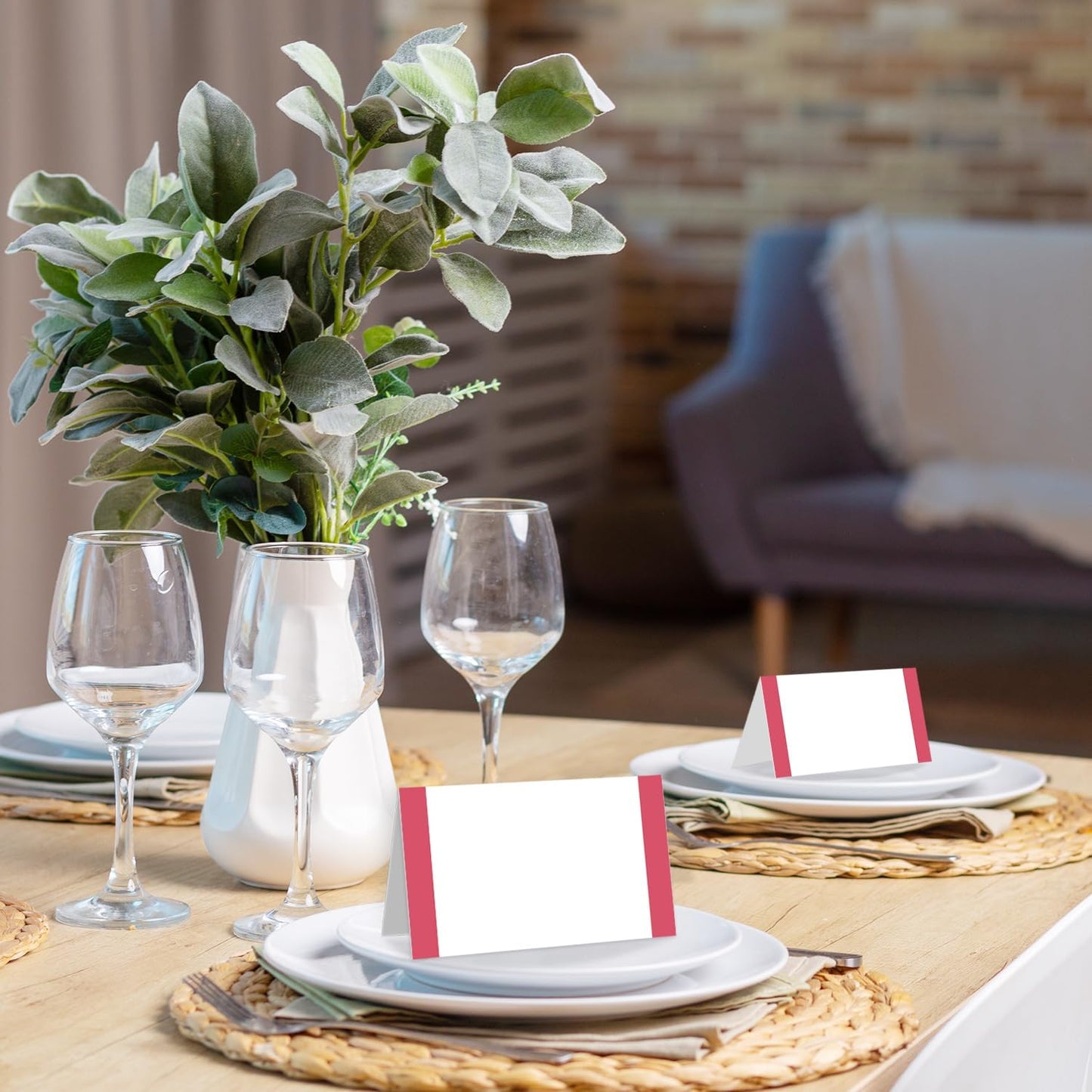 25 Pack Rose Red Place Cards, Editable Name Cards for Table Setting, Tent Cards Food Label for Dinner Party, Bridal Shower, Wedding, Baby Shower and Events -T11