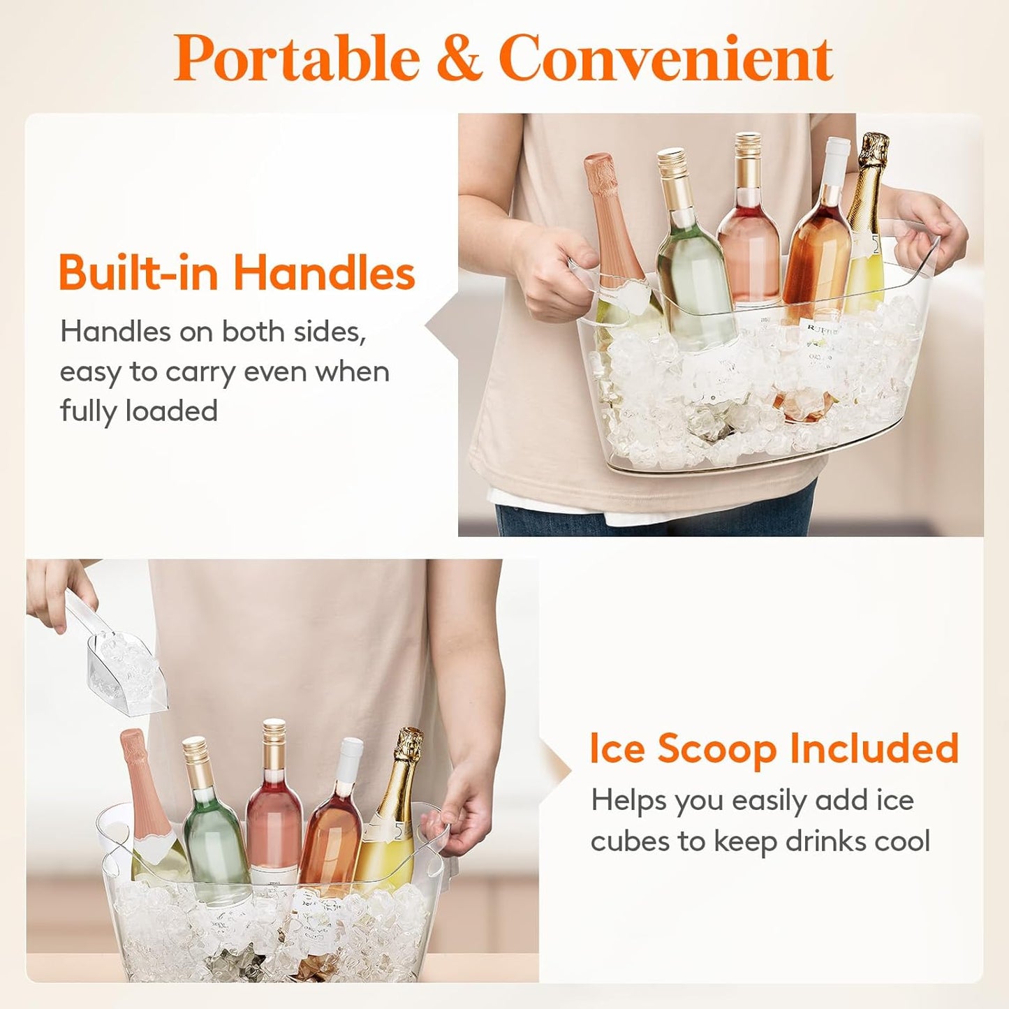 Lifewit Large 6.5L Ice Bucket for Parties 4 Pcs (in 1 Package), Portable Drink Bucket for Cocktail Bar, Plastic Champagne Cooler for Beverage/Wine/Beer, Mimosa Bar Supplies Chiller Tub with Scoop