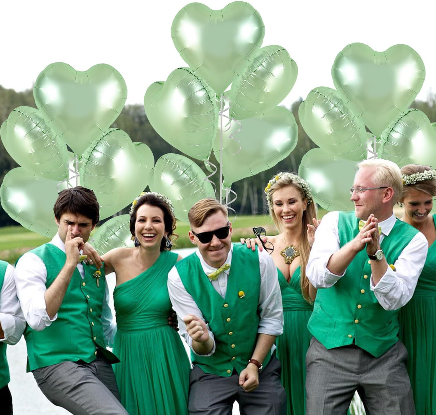 TONIFUL 30Pcs 18 Inch Olive Green Heart Balloons Sage Green Heart Shape Foil Mylar Balloons Decoration for Birthday Valentine's Day Wedding Bridal Shower Anniversary Engagement Party Supplies