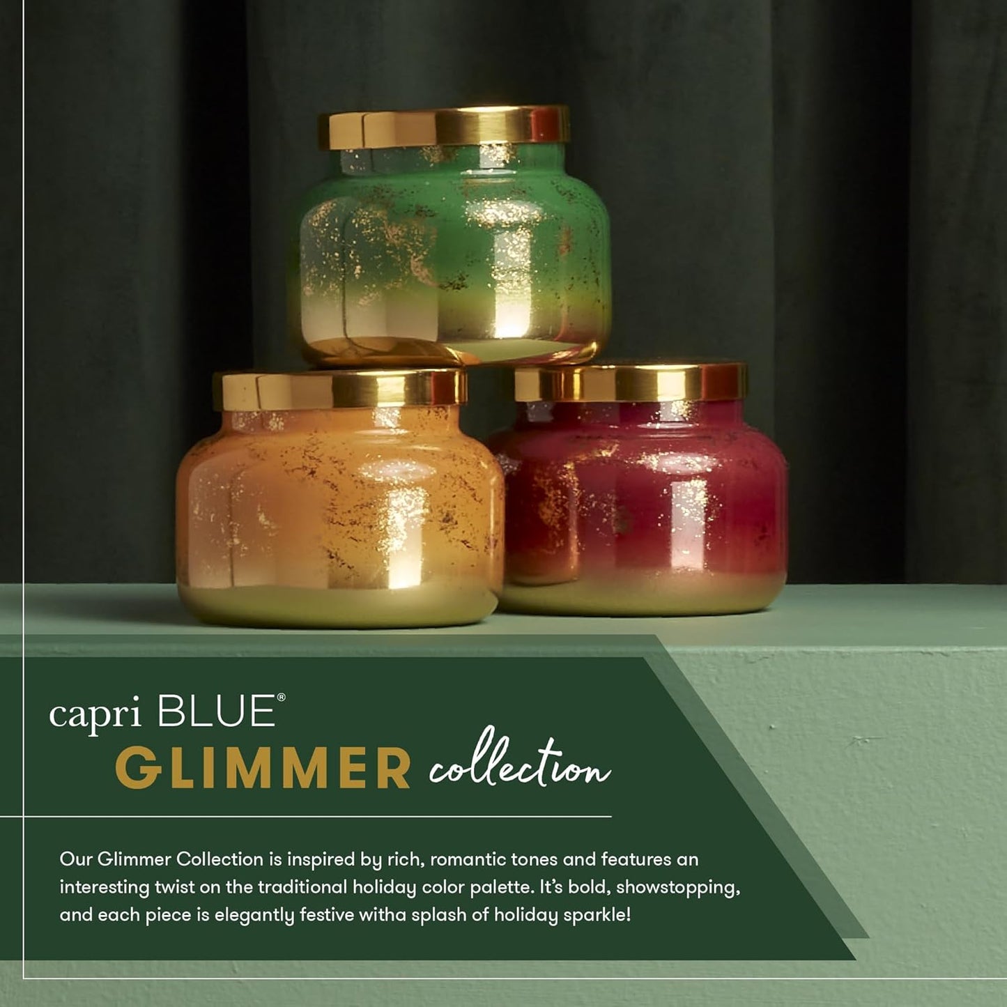 Capri Blue Tinsel & Spice Scented Candles for Home - Glimmer Inverted Jar Candles - Soy Candles - Holiday Candle with Mulberry & Gold Ombre Glass Holder (10 oz)