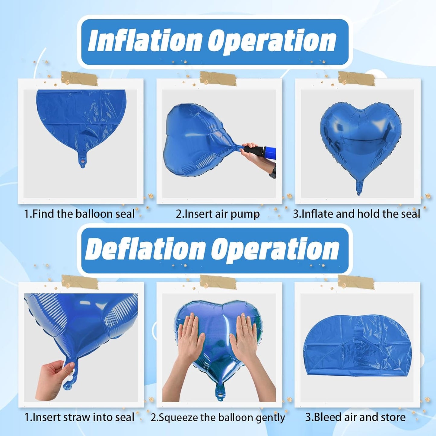 Blue Silver Heart Balloons, 18 Inch Royal Blue and Silver Heart Shape Balloons, 12PCS Helium Love Foil Balloon for Birthday Baby Shower Engagement Wedding Party Decorations