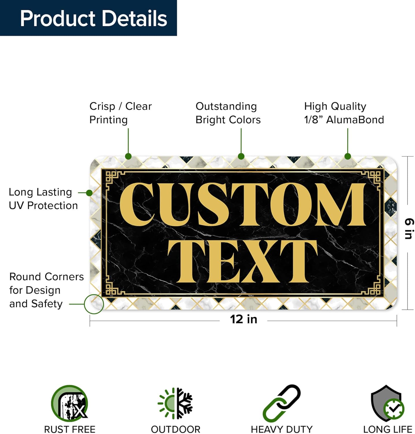 Custom Sign, Custom Street Sign, 11 Font Colors, 13 Font Styles, 4 Hole Options, 22 Sizes, 6x12 Inches, Rust Free DiBound, Fade Resistant, Made in USA by My Sign Center (Marble Tile)