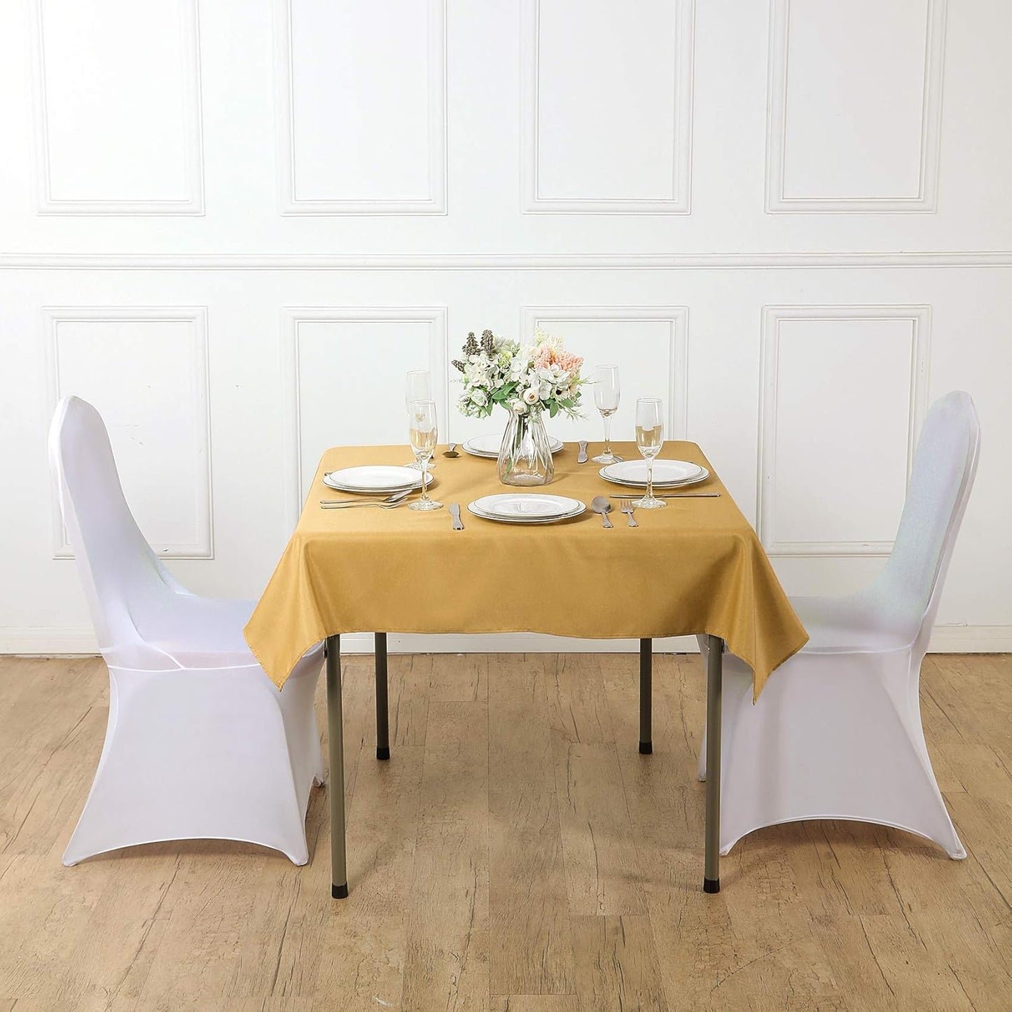 Cupuamon Square Tablecloth 70x70 inch Washable Polyester Fabric Table Cloth for Wedding Party Dining Banquet Decoration(70x70,Gold)