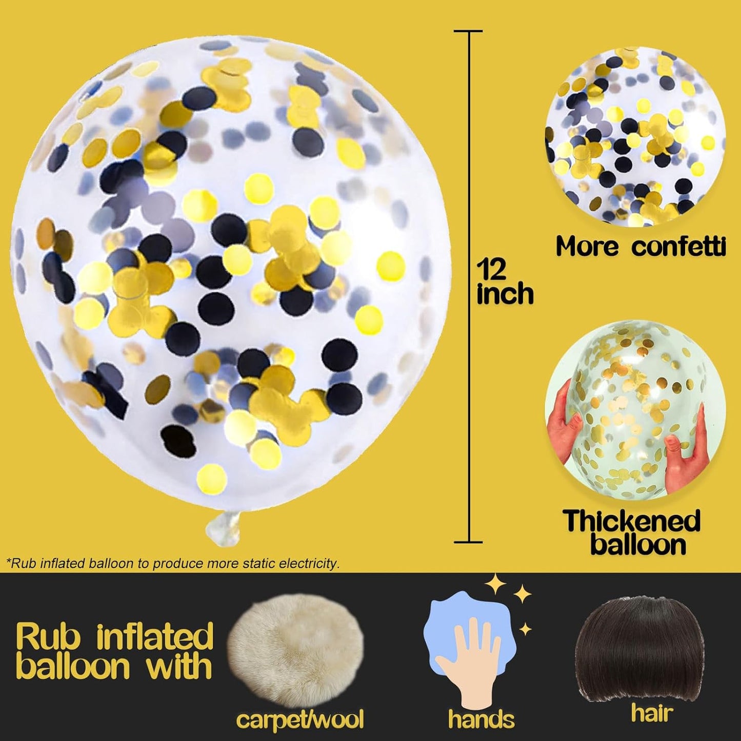 Black Gold Confetti Balloons 25 Pcs, 12 Inch Thickened Clear Latex Balloon with Confetti Inside for 2025 Happy New Year Eve Party Decoration Baby Shower Birthday Party Decorations Supplies