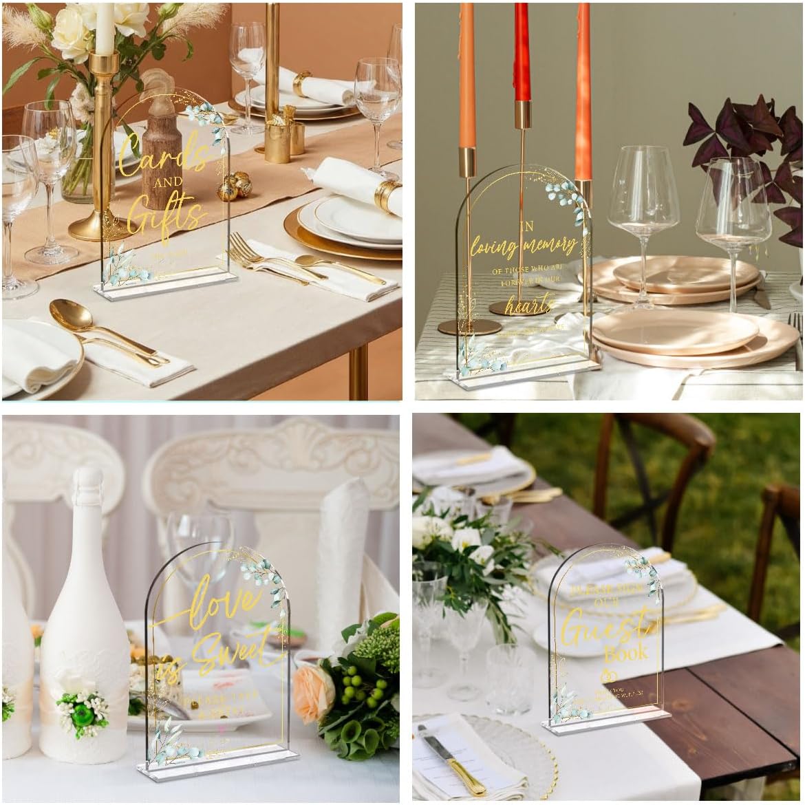 4-Piece Acrylic Wedding Sign Set for Ceremony & Reception - 5x7 Inch clear Guest Book, Cards & Gifts, Please Sign Our Guest Book, Please Take One, In Loving Memory - Wedding Decor Bundle