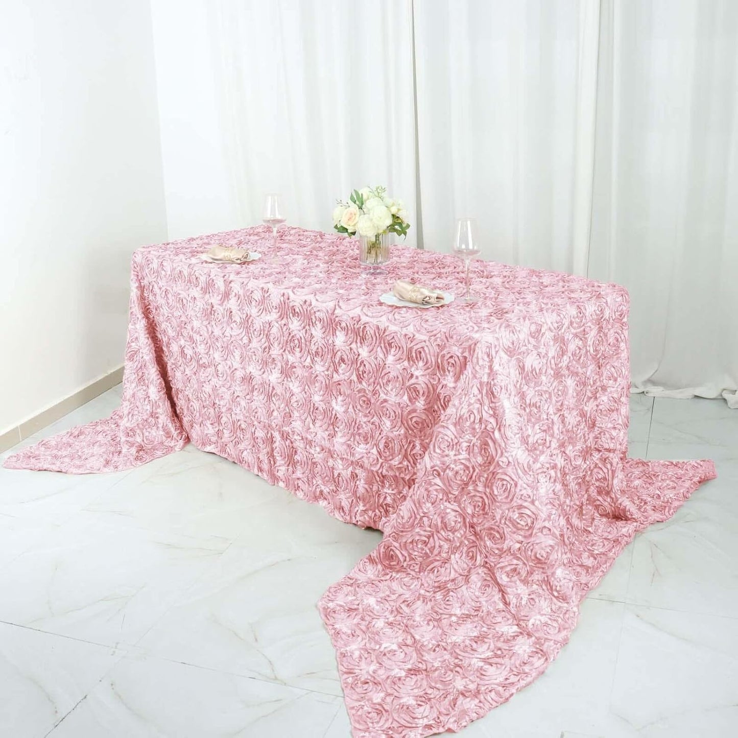 Efavormart 90"x156" Wholesale Rectangle Table Cover Blush Grandiose Rosette 3D Satin Tablecloth for Wedding Party Event Decoration