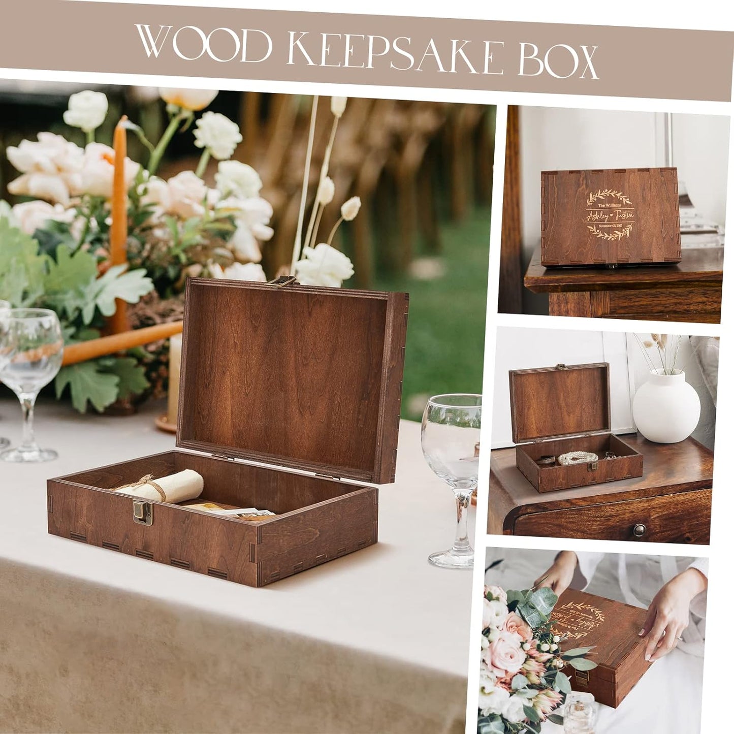 AW BRIDAL Personalized Wedding Keepsake Box with Lid, Wood Memory Storage box, Bridal Shower Gifts Anniversary Engagement Wedding Gifts for Couples Newlyweds//DK2201CPP37//