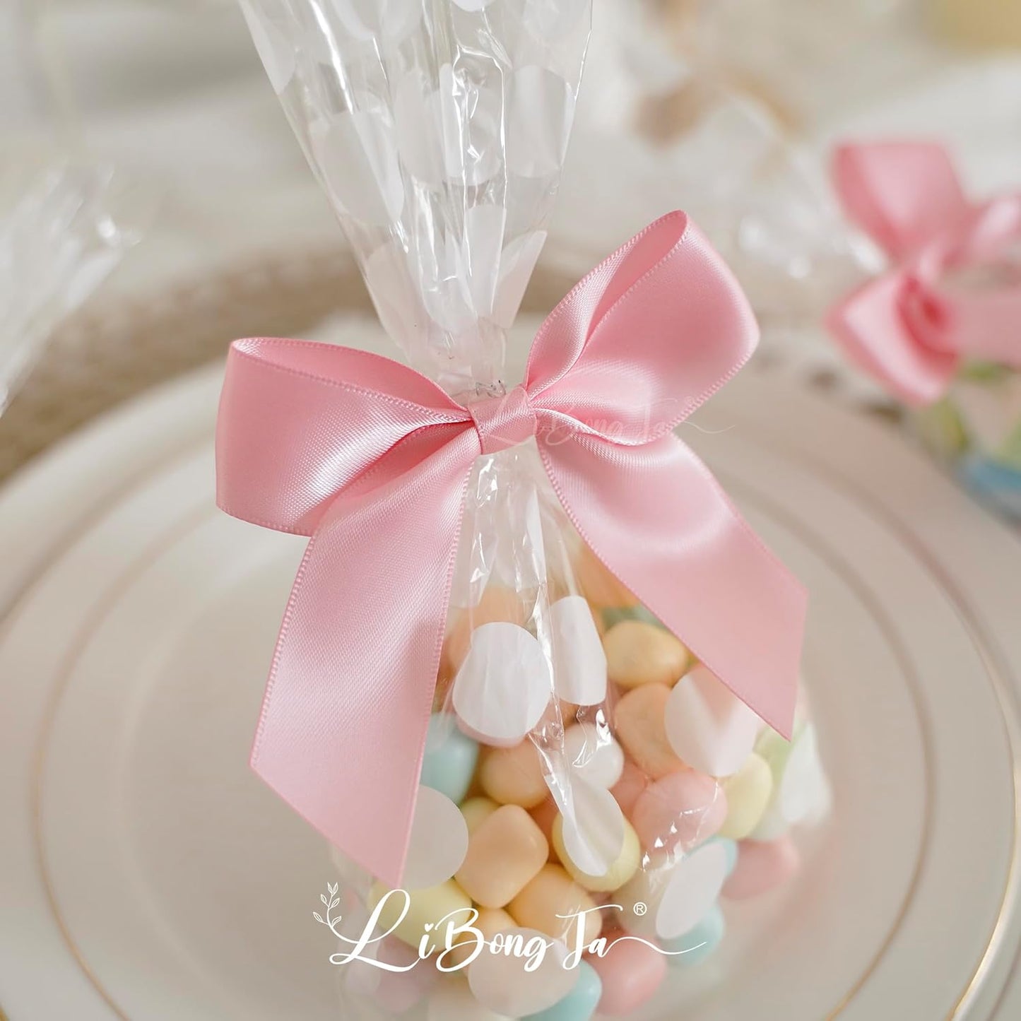 3.5" Pink Bow Satin Pre-Tied Bows for Gift Wrapping, Small Bows for Crafts, Premade Bows, Candy Apple Bows, Twist Tie Bows for Cake Decorating, Party Favor, Wedding Decoration-36 Counts