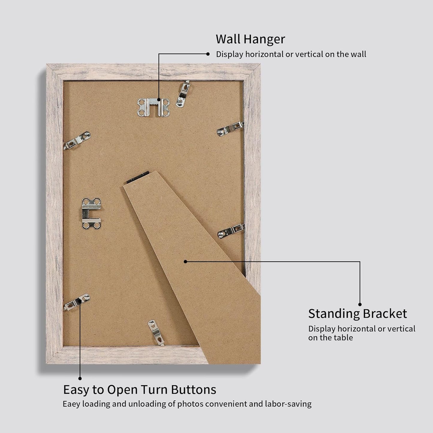 8x12 Picture Frame Set of 4 with High Definition Glass, Smoke Gray Frame Display 6x8 Picture with Mat or 8 x 12 Without Mat, Wood Rustic Photo Frames for Tabletop Display and Wall Mounting