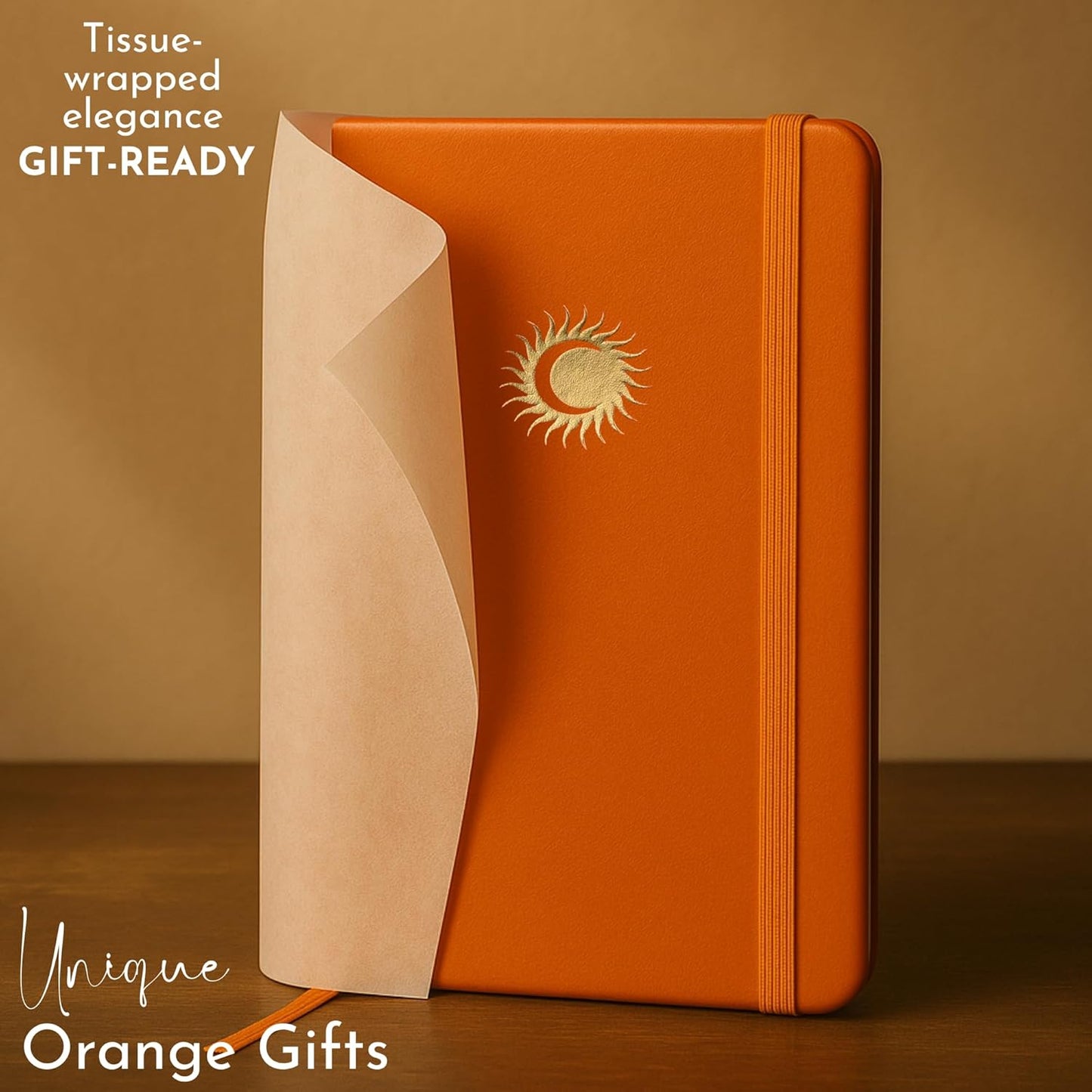 SETTINI Lined Journal, Ideal for Journaling - A5 Vegan Leather Notebook, 192 Archival-Quality Pages, QuillEase Bleed-Free Paper, Inner Pocket & Bookmark - Orange Journal for Women & Men, Orange Sun