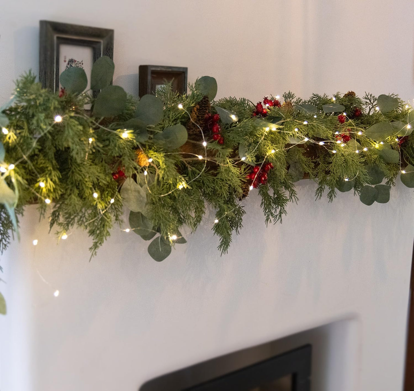 6.3FT Christmas 144 Branch Tips Cedar Garland with LED String Lights, Anna's Whimsy Seasonal Artificial Pine Cypress Garland, Holiday Indoor Outdoor Christmas Decor