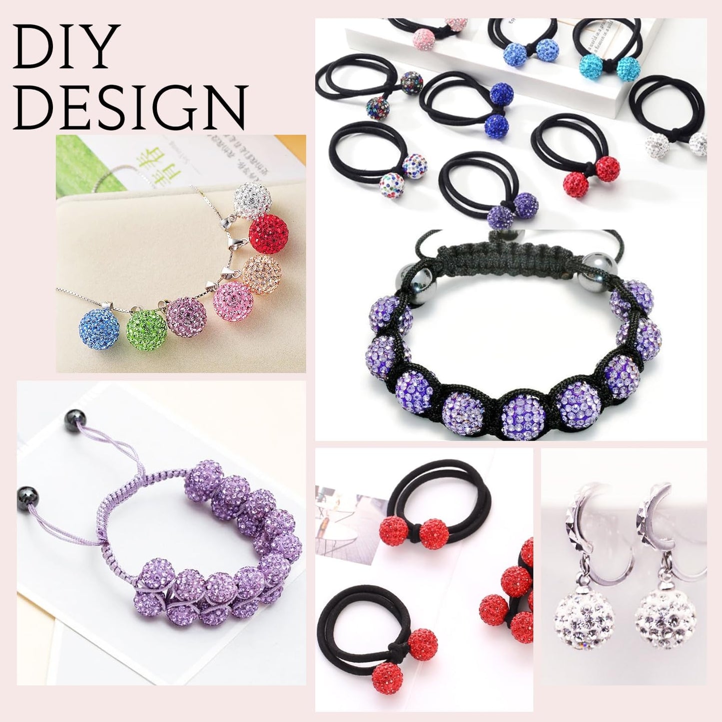 150 pcs 10mm Rhinestone Beads for Jewelry Making, Black Shiny Round Shamballa Disco Beads Bulk, Sparkle Crystal Clay Christmas for Bracelet Baseball Necklace Earring Crafting and DIY