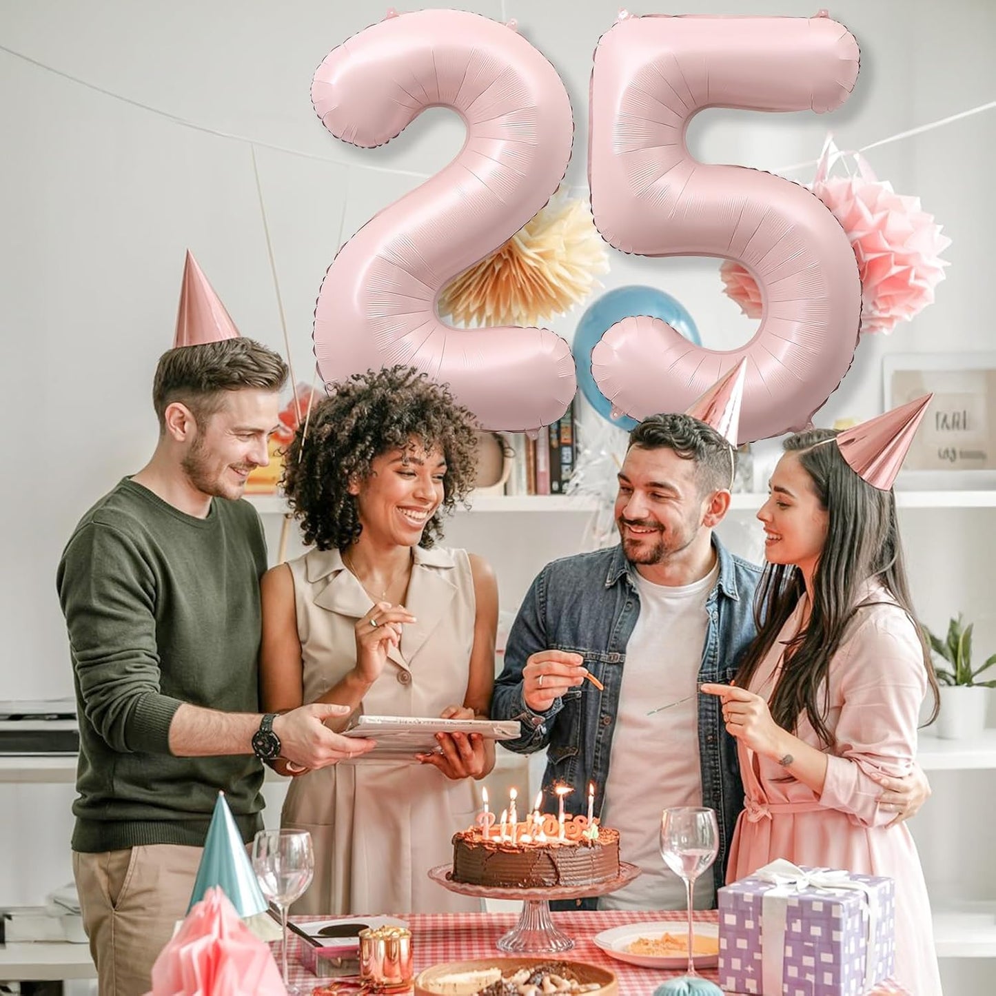 Pastel Pink 25 Balloon Number for Girls, 40'' Self Inflating Number 25 Balloons, Big Light Blush Pink Foil 2 & 5 Helium Balloon 25 for Women Boho Coquette 25th Birthday Party Graduation Decorations
