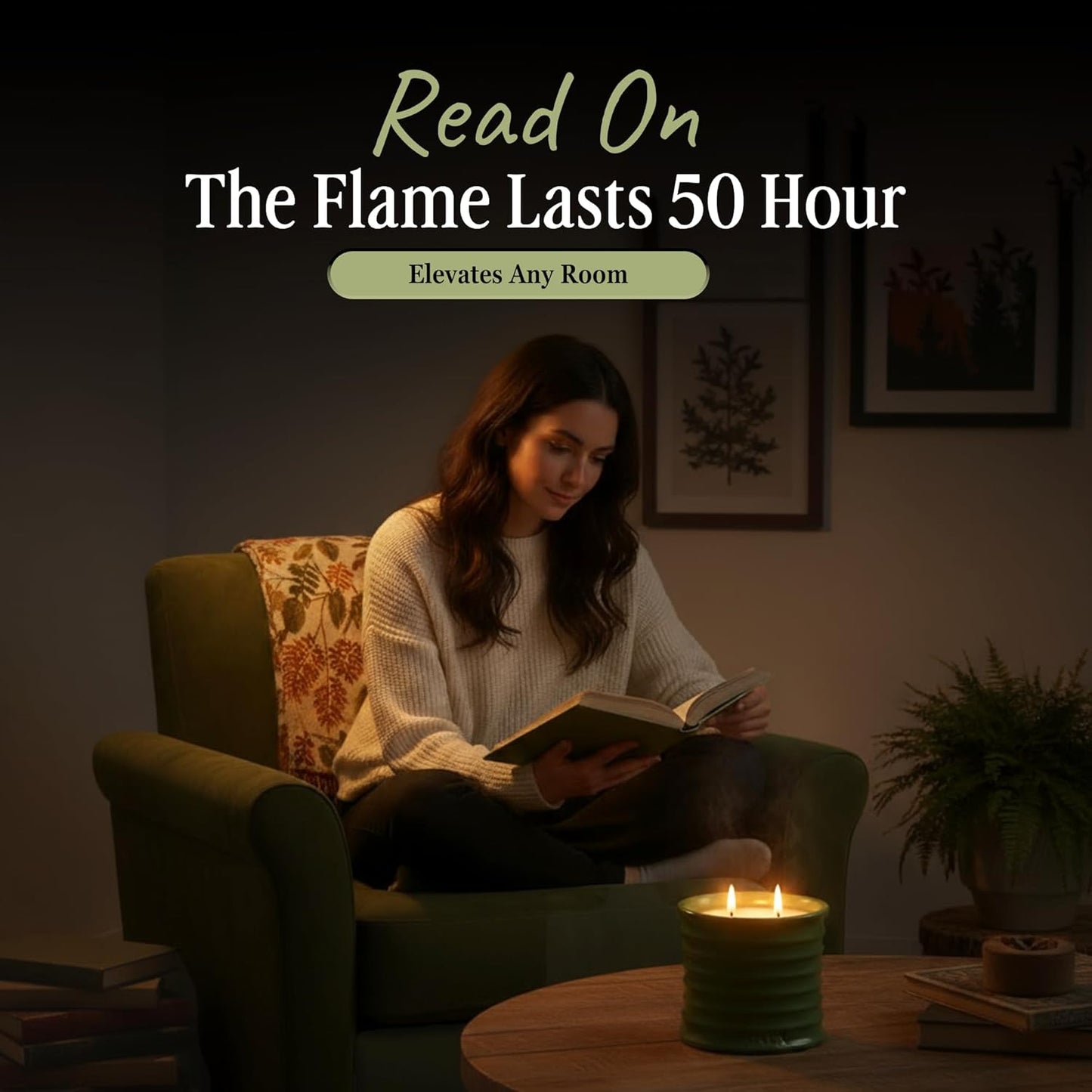 Scented Luxury Candles in Handmade Ceramic Jars, Soy Wax | Woody Wood โ Oud & Agarwood, Large Candle | Non Toxic, 2 Wicks, Reusable Big Olive Green Jar | Natural Spring Aromatherapy for Women & Men