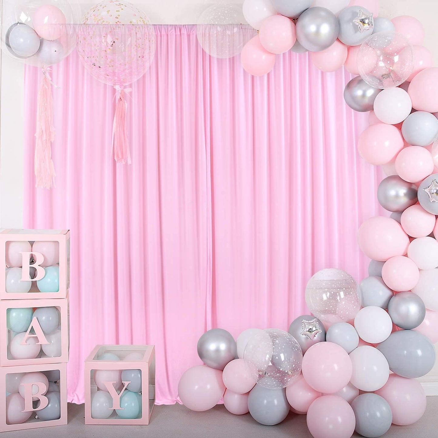 AK TRADING CO. 10 feet x 8 feet IFR Polyester Backdrop Drapes Curtains Panels with Rod Pockets - Wedding Ceremony Party Home Window Decorations - Pink