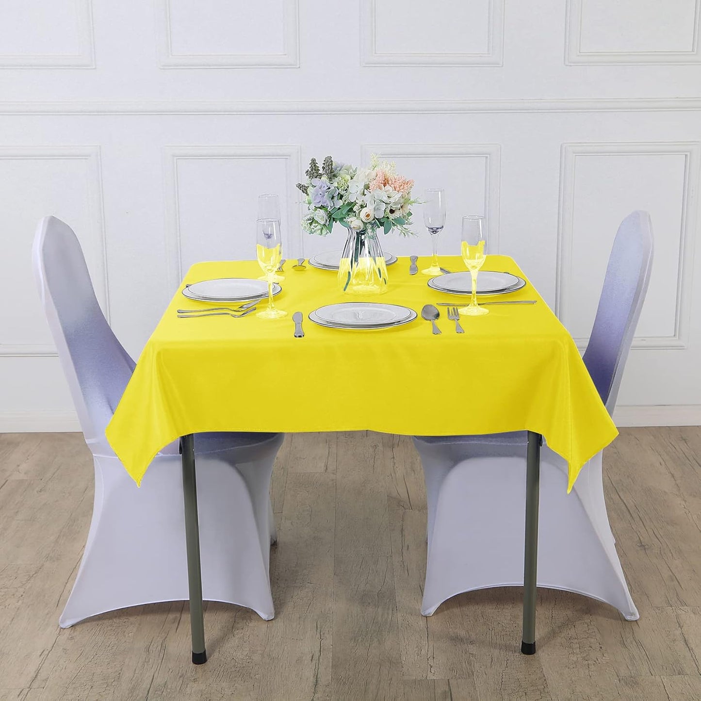 Cupuamon Square Tablecloth 70x70 inch Washable Polyester Fabric Table Cloth for Wedding Party Dining Banquet Decoration(70x70,Yellow)