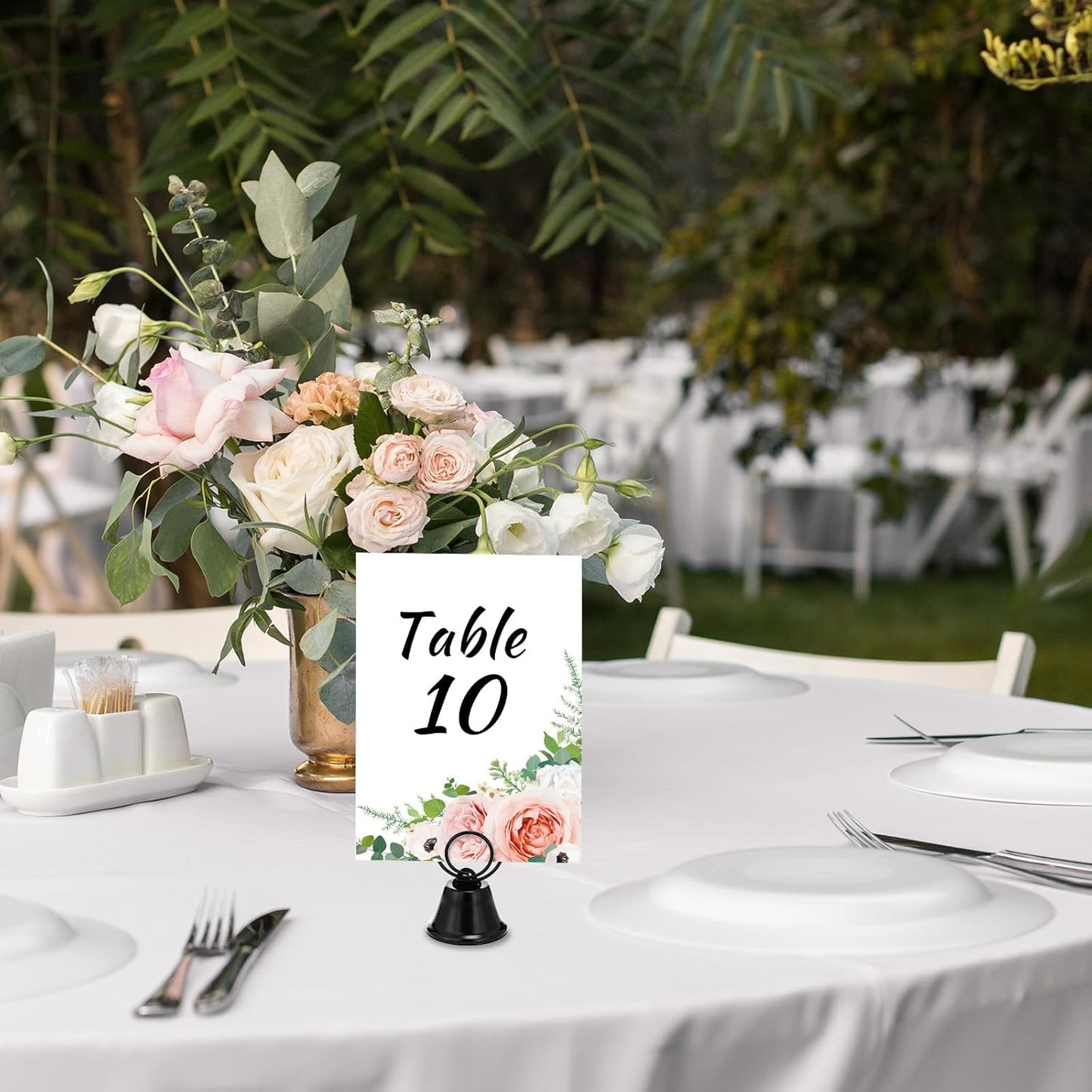 24 Pcs Table Number Holders Place Card Holders for Table 2 Inch Ring Clip Bell Number Holder Metal Picture Holder for Wedding Christmas Restaurant Home Photo Office Memo(Black,Ring)