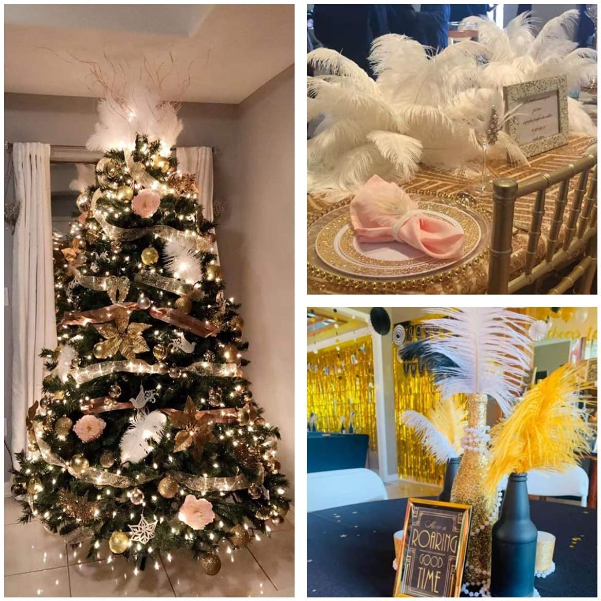 24pcs Natural White Ostrich Feathers 10-12inch (25-30cm) for Wedding Party Centerpieces,Flower Arrangement and Home Decoration.