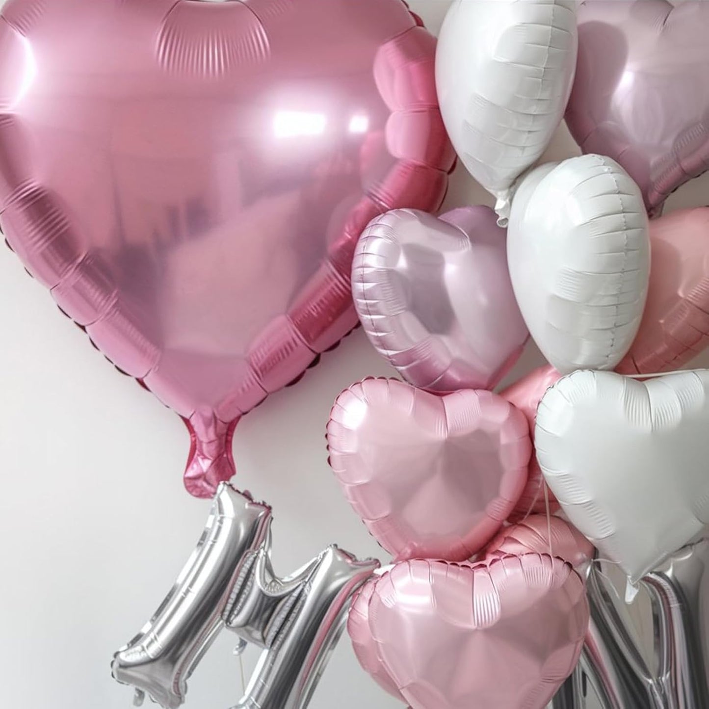 Pink White Heart Balloons, 18 Inch White Rose gold Heart Shape Balloon, 12PCS Pink and Rose Gold Helium Foil Heart Balloon for Birthday Baby Shower Engagement Wedding Valentine Party Decoration
