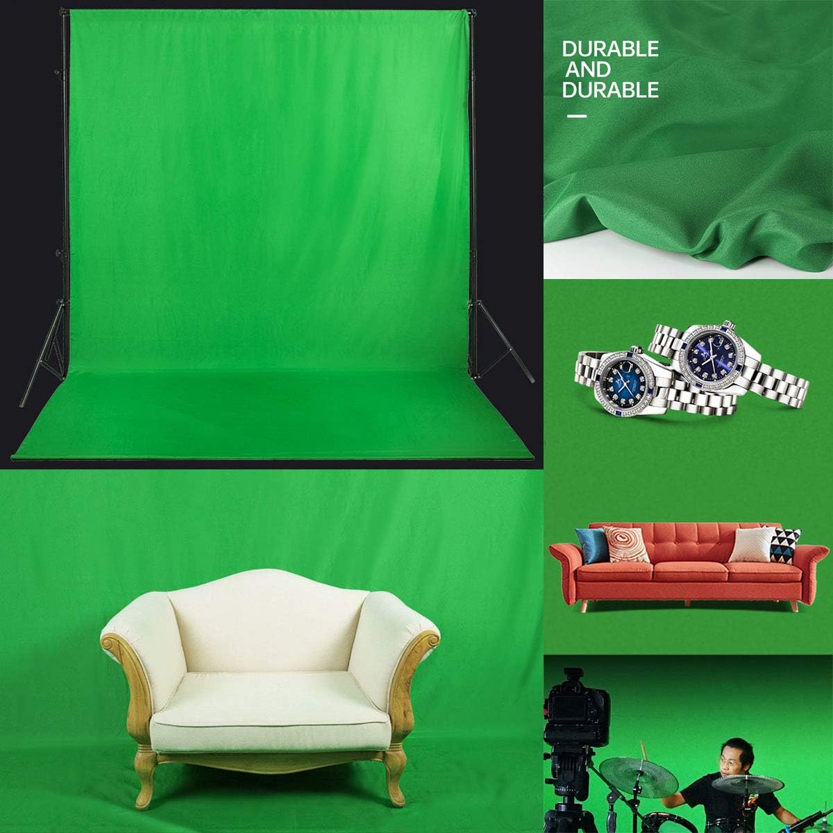 Green Screen Backdrop 8x10ft Photo Backdrop Chromakey Muslin Portrait Green Backdrop for PS Keying/Video Creation/Studio Portrait Shoots