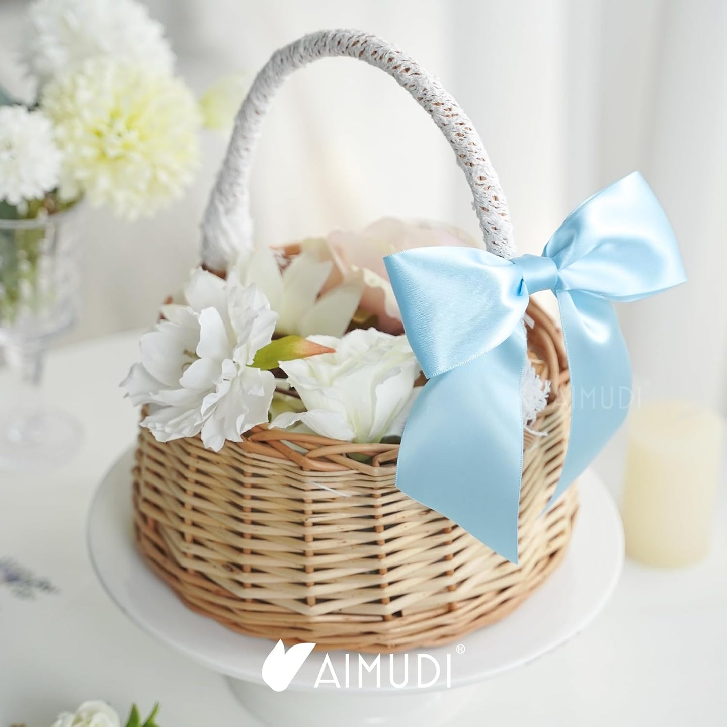 AIMUDI Baby Blue Satin Bows 5.5" Bows for Gift Wrapping Satin Twist Tie Bows Premade Ribbon Bows for Treat Bags Invitations Baskets Crafts Wedding Birthday Baby Shower Easter Decorations, 24 PCs