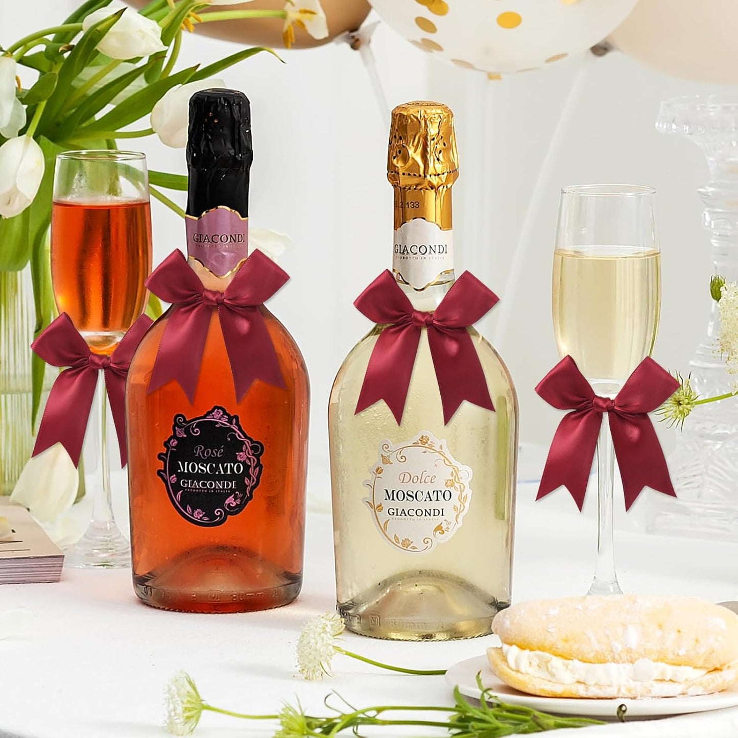 Feluwi Burgundy Gift Wrap Bows (50 Pcs) - 3.3 Inch Elegant Plastic-Free Bows for Christmas Gifts, Birthday Presents, Wedding Friendly Party Supplies, Baby Shower, Gift Bags Decorative Accessories