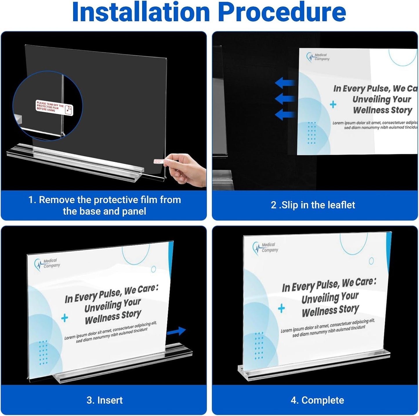 6 Pack Acrylic Sign Holder 11 x 8.5 Horizontal, Double-Sided Clear Sign Holder Plastic Stands for Display, T Shape Acrylic Table Sign Stands for Office Store Restaurants Wedding Party Decoration