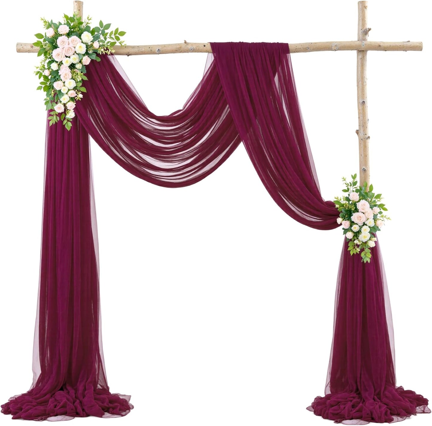 Wedding Arch Draping Fabric Backdrop 2 Panel 30" x 19Ft Burgundy Drapes Curtains for Wedding Reception Sheer Tulle Backdrop Curtain for Ceremony Birthday Party Baby Shower Arbor Ceiling Decorations