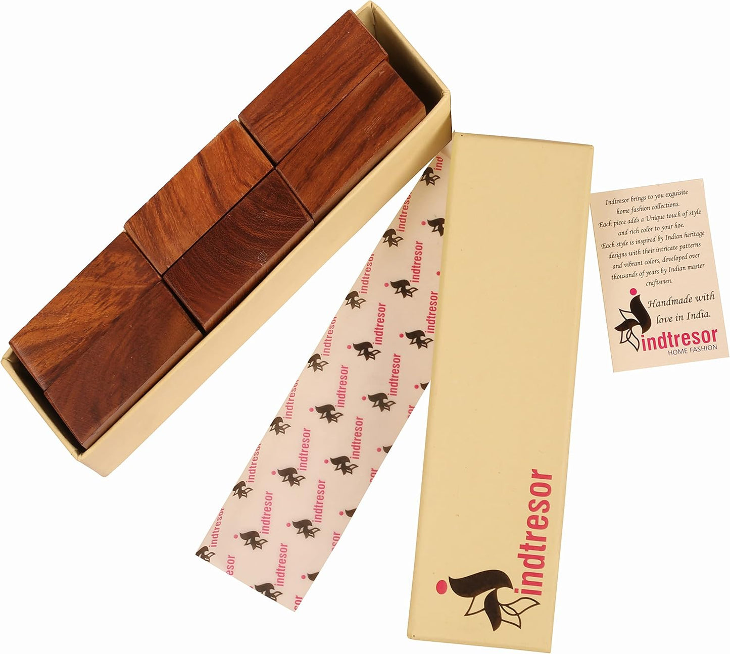 Finely Handcrafted Natural Wood Square Shape Large Size Party Dining Table Napkin Holders in Natural Tone. (Set of 6).