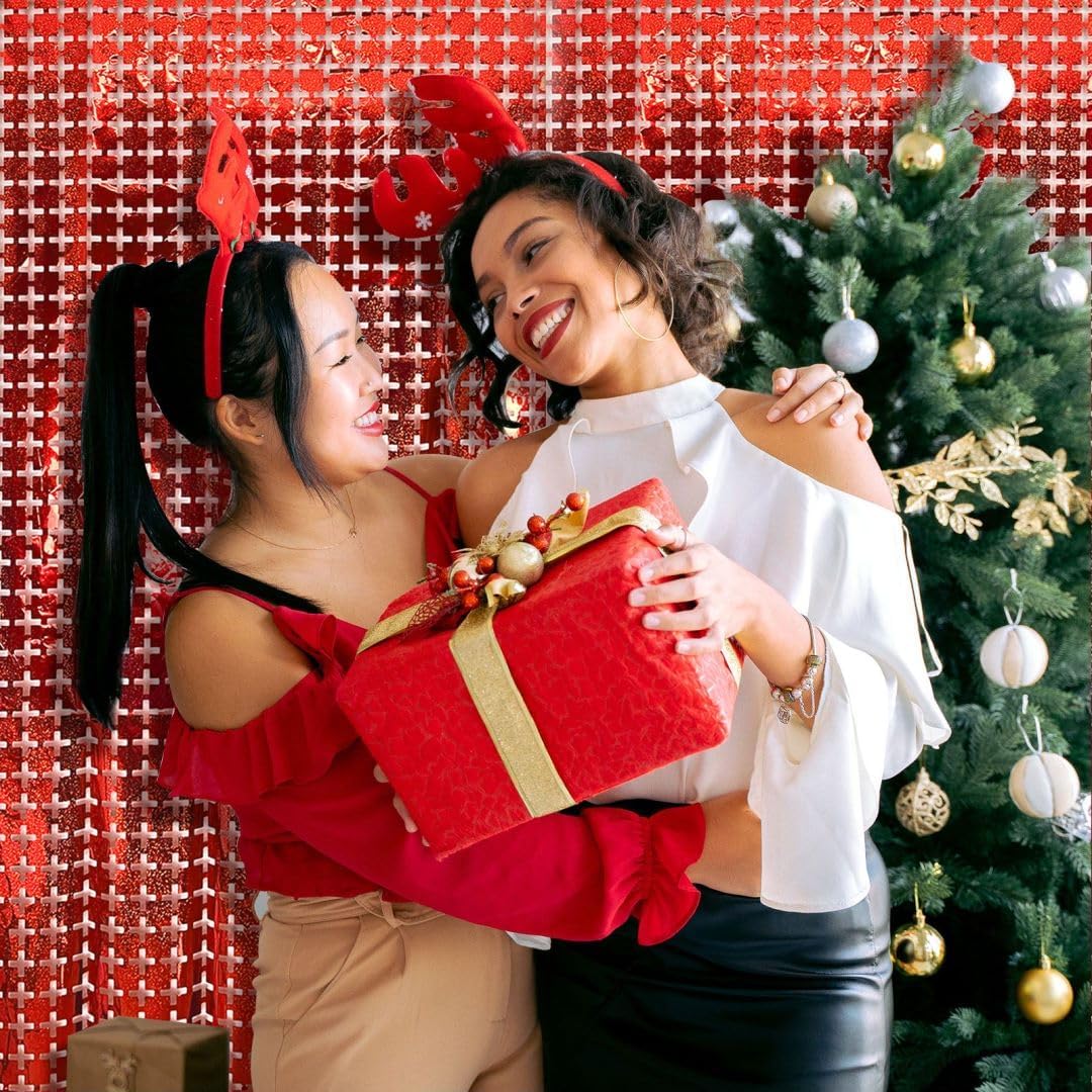 Red Square Tinsel Curtain Party Backdrop - 10pcs Glitter Foil Fringe Curtain Wall Decor Red Streamers Party Decorations for 4th of July, Valentines Day, Christmas, Birthday, Graduation, Wedding