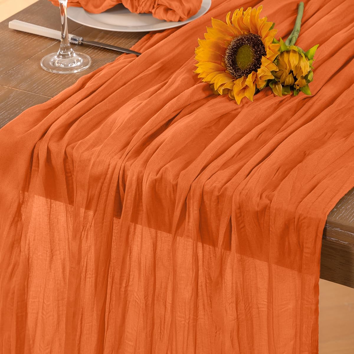 Orange Cheesecloth Table Runner 4 Pack Halloween Orange Table Runners Boho Gauze 120 Inches Cheese Cloth Fall Table Decorations for Thanksgiving Weddings Bridal Baby Shower Party Decor
