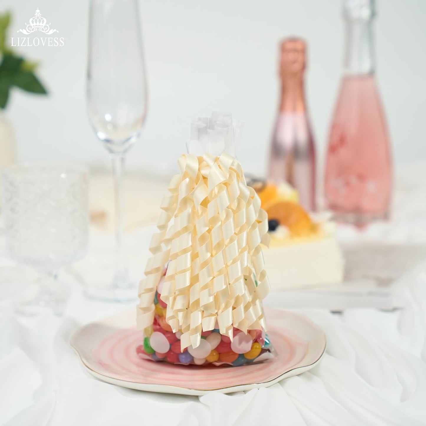 6 Inch Ivory Curly Bows for Gift Wrapping Set of 6, Self Adhesive Bows Ivory Gift Bows for Presents, Satin Ribbon Bows for Birthday, Wedding, Christmas, Bridal Shower, Gift Wrap Accessory