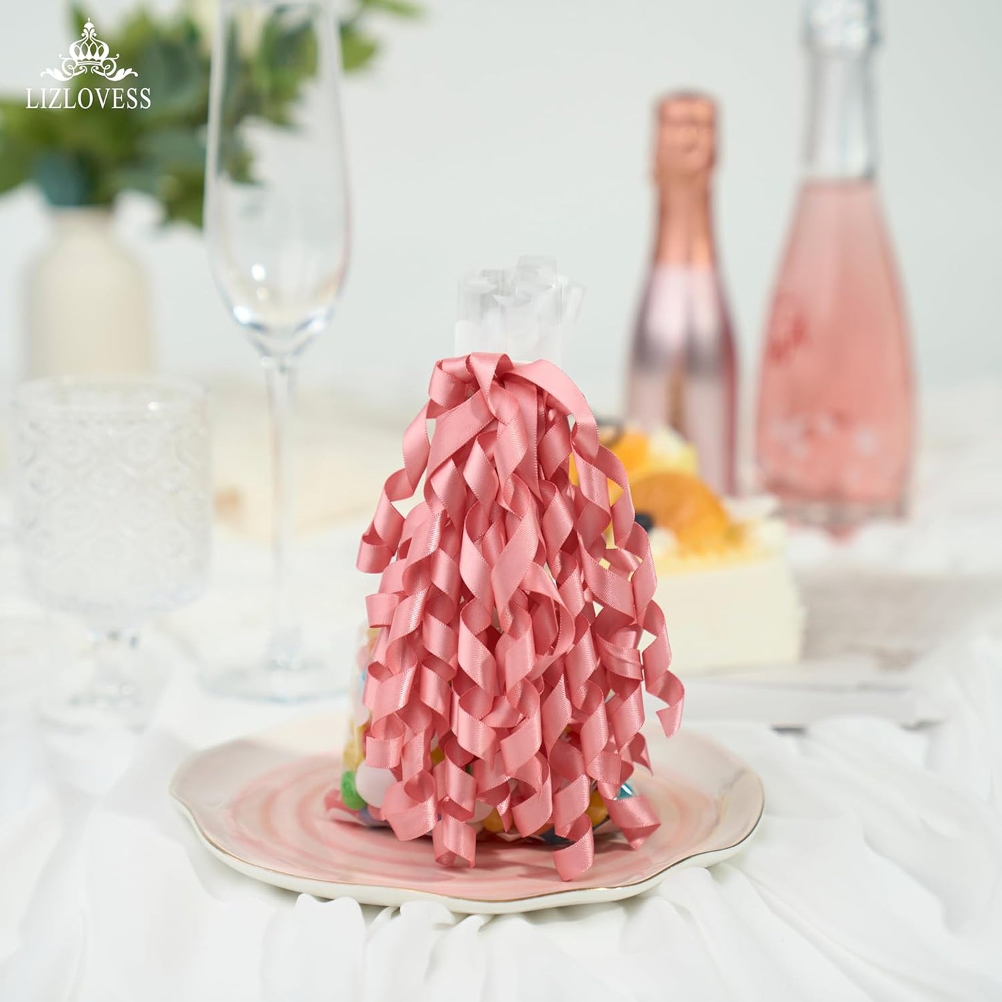 6 Inch Rose Gold Curly Bows for Gift Wrapping Set of 6, Self Adhesive Bows Blush Pink Gift Bows for Presents, Satin Ribbon Bows for Birthday, Wedding, Christmas, Bridal Shower