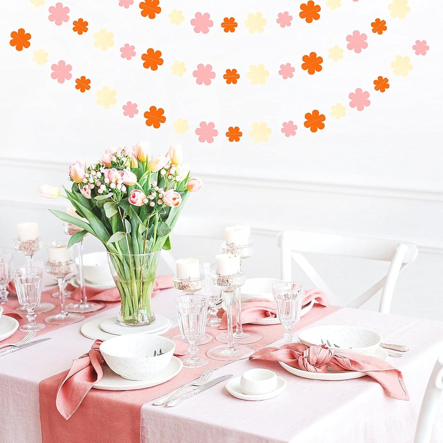 Orange-Pink Fall Party-Decorations Streamers-Garland - 52ft Boho Flower Hanging Paper Banner, Groovy Birthday Baby Bridal Shower Bachelorette Wedding Engagement Thanksgiving Day HalloweenDecor Hugfond