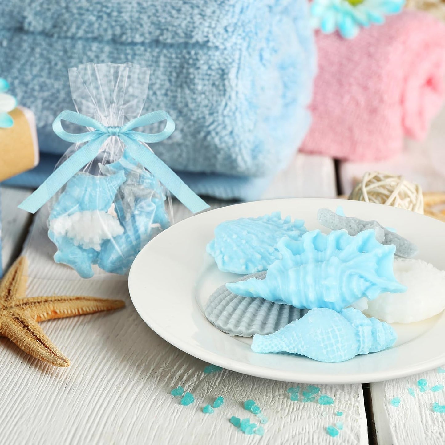 200g Sea Glass Soap Decor Seashell Decorative Soaps for Bathroom Home Decor Beach Wedding Nautical Wedding Party Favors Beach Bridal Shower Favors(Seashell)